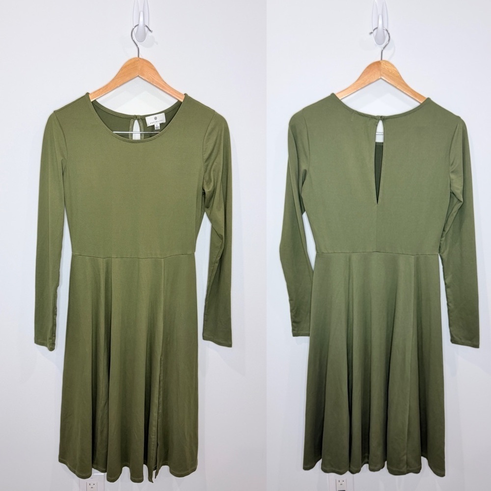 Socialite Long Sleeve Open Back Green Dress with Slit
